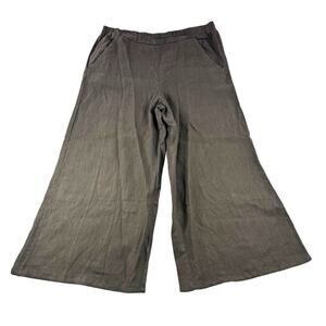 Match Point Linen Wide Leg Cropped Pants XXL Green Brown Culotte Lagenlook Boho
